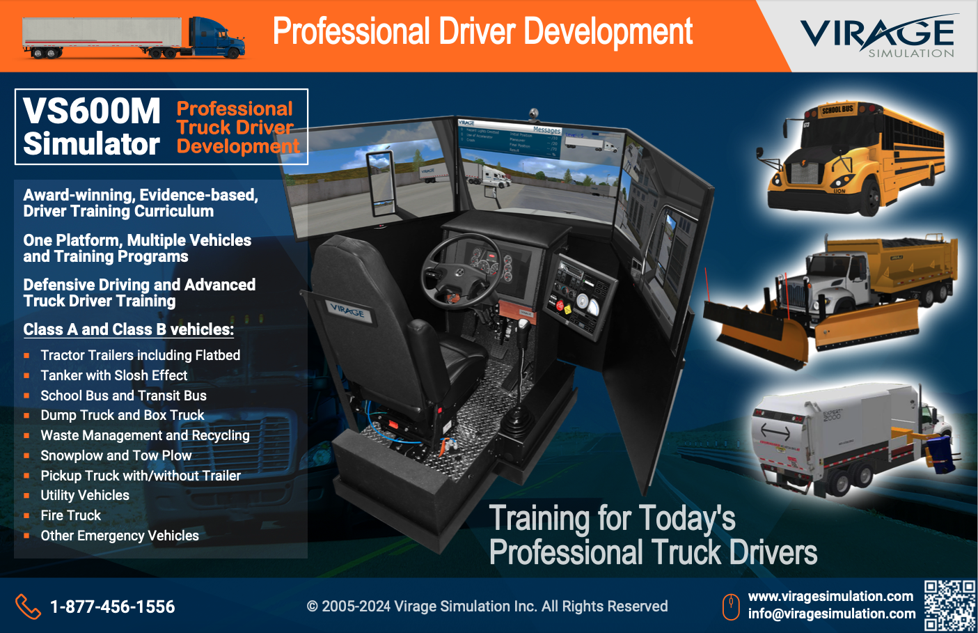 Virage Simulation professional driver development training solutions for the VS600M truck driving simulator 
